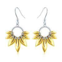 wholesale 925 Sterling Silver Yellow Gold Plated Sunflower Dangle Earrings - You Are My Sunshine Gift for Her- Two Tone