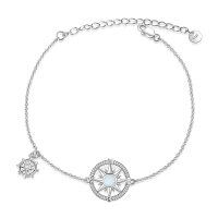 wholesale 925 Sterling Silver Compass & Ship Wheel White Opal Charm Bracelet for Women and Girls' Graduation Gift- Silver Plated