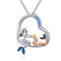 wholesale 925 Sterling Silver Heart-Shaped Mermaid Pendant Necklaces for Women and Girls' Gifts- Two Tone