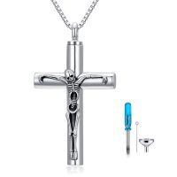 wholesale 925 Sterling Silver Cross Crucifix Pendant Urn Cremation Ashes Holder Keepsake Jewelry for Men & Women- Oxidized/Oxidised