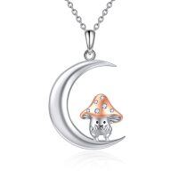 wholesale 925 Sterling Silver CZ Mushroom on Crescent Moon Necklace - Cute Bunny Birthdays Gifts for Her- Rhodium And Rose Gold Plated