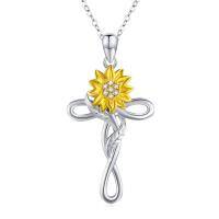 wholesale 925 Sterling Silver & Yellow Gold Plated Sunflower Cross Pendant Necklace for Women- Rhodium And Gold Plated