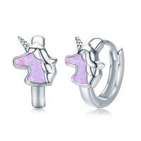 wholesale 925 Sterling Silver Metal Opal Hypoallergenic Unicorn Hoop Earrings for Sensitive Ears- Rhodium Plated