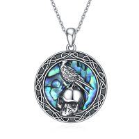 wholesale 925 Sterling Silver Skull & Raven Pendant Necklaces with Abalone Shell Inlay for Women's s- Oxidized/Oxidised