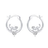 wholesale 925 Sterling Silver Metal Cubic Zirconia Heart-Shaped Cat Stud Earrings for Women and Girls- Rhodium Plated
