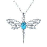 wholesale 925 Sterling Silver Turquoise Dragonfly Necklace Celtic Jewelry for Women Girls- Rhodium Plated