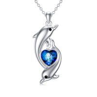 wholesale 925 Sterling Silver Dolphins with Blue Heart Pendant Necklaces for Women Sea Life s- Rhodium Plated