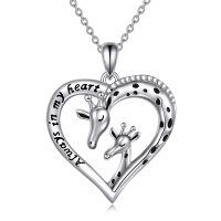 wholesale 925 Sterling Silver Giraffe Heart Pendant Necklace for Women Wife Mom Gift- Rhodium Plated