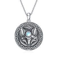 wholesale 925 Sterling Silver Celtic Knot Moonstone Wolf Pendant Necklace 18 for Men & Women- Oxidized/Oxidised