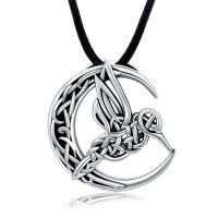 wholesale 925 Sterling Silver Celtic Crescent Moon Hummingbird Pendant Necklace for Women- Black Rhodium Plated