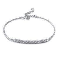 wholesale 925 Sterling Silver Crystal Bar Adjustable Layered Chain Bracelet for Women- Silver Plated