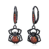 wholesale 925 Sterling Silver Gothic Spider Web Skull Drop Earrings with Red Stones for Halloween Cosplay Women's - Black Rhodium Plated