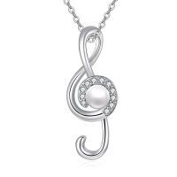 wholesale 925 Sterling Silver Treble Clef Mother of Pearl Shell Pearl Pendant Necklace Musical s for Women- Silver Plated