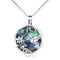 wholesale 925 Sterling Silver Abalone Shell Hummingbird Flower Pendant Necklace for Women- Silver Plated