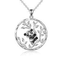 wholesale 925 Sterling Silver Bamboo Panda Pendant Necklace - Valentine's Day Gift for Her- Silver Plated