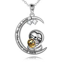 wholesale 925 Sterling Silver Moon & Sloth Pendant Necklace for Women and Girls - I Love You to the Moon and Back - Silver Plated