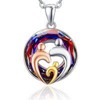 wholesale 925 Sterling Silver Multicolor Crystal Heart Family Necklace for Mother Daughter Son- Tri