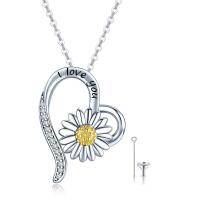 wholesale 925 Sterling Silver Daisy Flower Heart Urn Pendant Necklace with Chain and Fill Kit - I Love You Engraved Keepsake Memorial Jewelry- Rhodium And Gold Plated