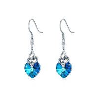 wholesale 925 Sterling Silver Blue Crystal Heart Snake Dangle Earrings - Punk Gothic Jewelry- Rhodium Plated