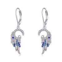 wholesale 925 Sterling Silver Angel Wings Drop Earrings w/ Blue & Pink Crystal Guard Stones Pendant Necklace Set Gifts for Her- Rhodium Plated