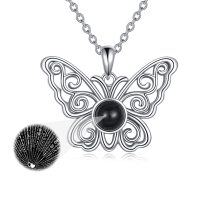 wholesale 925 Sterling Silver Celtic Knot Black Pearl Butterfly I Love You Multilingual Necklace- Rhodium Plated
