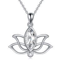 wholesale 925 Sterling Silver Marquise Cut Cubic Zirconia Lotus Flower Pendant Necklaces for Women Girls Birthday Gifts Jewelry Accessories 45cm Chain Length (White)- Rhodium Plated