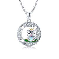 wholesale 925 Sterling Silver Frog Pendant with Crown and Green Stone Luck Charm Necklace for Women Girls Gifts- Rhodium Plated