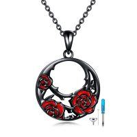 wholesale Black 925 Sterling Silver Rose Tree of Life Urn Pendant with Chain and Funnel Set for Ashes Keepsake  for Women- Black Rhodium Plated