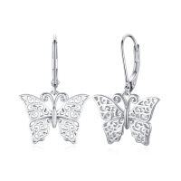 wholesale 925 Sterling Silver Filigree Butterfly Leverback Dangle Earrings for Women- Rhodium Plated