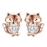 wholesale Rose Gold 925 Sterling Silver Cubic Zirconia Fox Heart Stud Earrings for Women and Girls- Rose Gold Plated