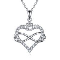 wholesale 925 Sterling Silver Infinity Heart Claddagh Necklace - Irish Love Symbol Charm Pendant for Women and Girls- Rhodium Plated