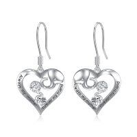 wholesale 925 Sterling Silver Heart-Shaped Elephant Drop Earrings with Cubic Zirconia and Engraved Message Always my mother forever my friend for Mother's Day Gift- Rhodium Plated