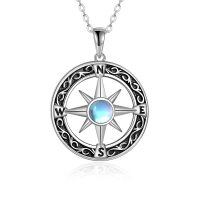 wholesale 925 Sterling Silver Moonstone Compass Pendant Necklace for Women- Oxidized/Oxidised