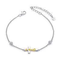 wholesale 925 Sterling Silver & Gold Plated Heartbeat Cross Charm Ankle Anklet with Crystals from Austria - 3 Colors Available- Silver Plated