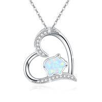 wholesale 925 Sterling Silver Heart-Shaped Opal Pig Pendant Necklace for Women - Animal Lovers s- Silver Plated