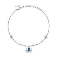 wholesale 925 Sterling Silver Blue Crystal Lotus Pendant Ankle Anklet for Women- Silver Plated