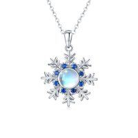 wholesale 925 Sterling Silver Blue Crystal Snowflake Pendant Necklace for Women- Sliver Plated