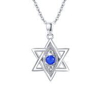 wholesale 925 Sterling Silver Blue Stone Evil Eye Star of David Pendant Necklace for Women- Sliver Plated