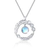 wholesale 925 Sterling Silver Moonstone Leaf Design Pendant Necklace for Women- Sliver Plated