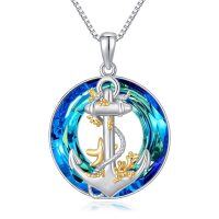 wholesale 925 Sterling Silver Blue Crystal Anchor Rope Pendant Necklace for Women- Rhodium And Gold Plated