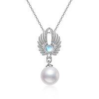 wholesale 925 Sterling Silver Angel Wing Moonstone & Pearl Pendant Necklace for Women- Sliver Plated