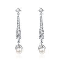 wholesale 925 Sterling Silver with Pearls and Cubic Zirconia Dangle Earrings for Women- Sliver Plated