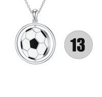 wholesale 925 Sterling Silver Round Soccer Ball Pendant Necklace with Number 13 Charm for Women- Sliver Plated