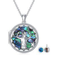 wholesale 925 Sterling Silver Abalone Shell Photo Locket Pendant with Star and Moon Design for Men & Women- Sliver Plated