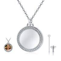 wholesale 925 Sterling Silver Round Crystal Memorial Cremation Pendant with Funnel and Chain- Sliver Plated