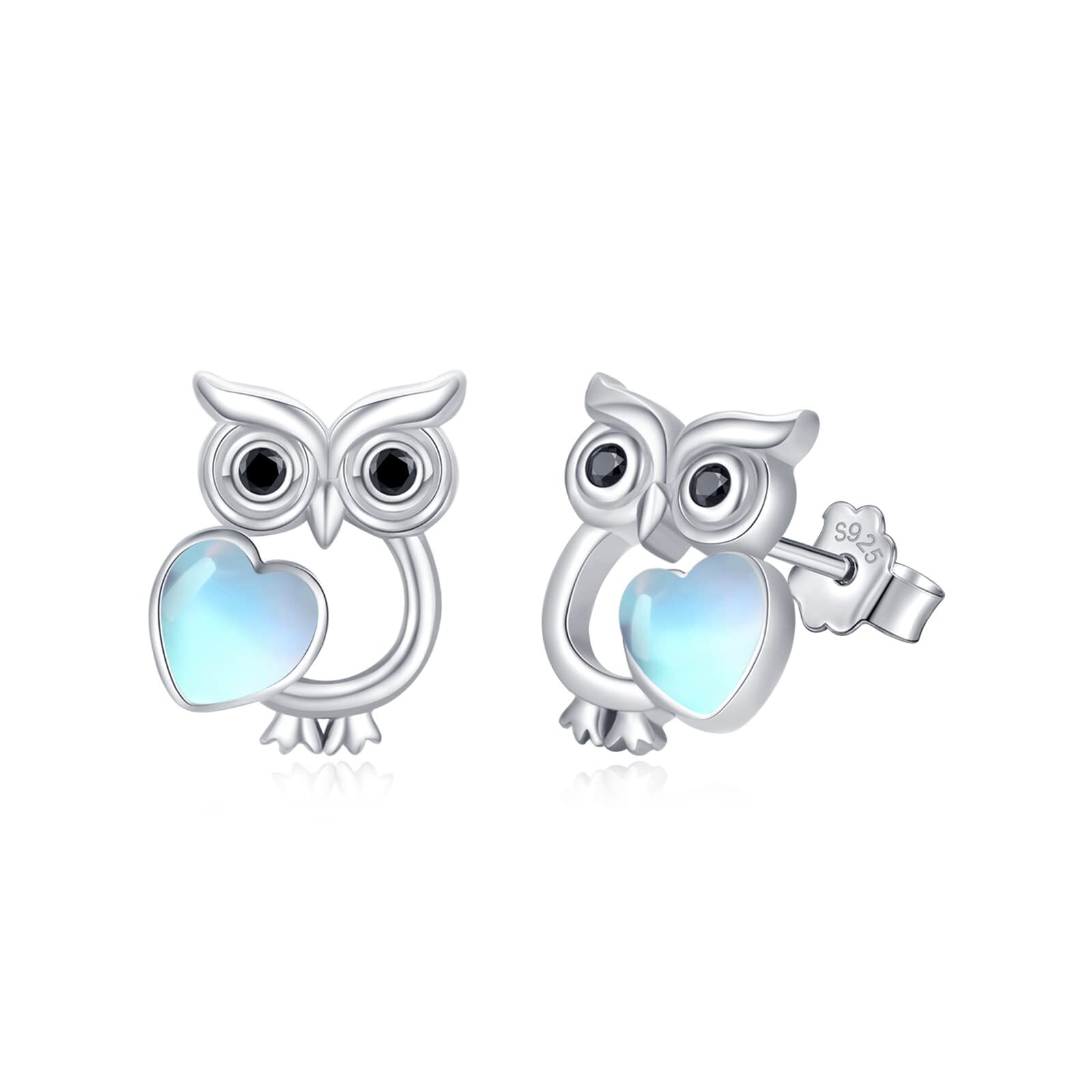 Sterling Silver Owl Earrings - Rhodium Plated- Rhodium Plated