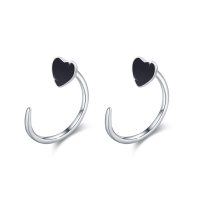 wholesale 925 Sterling Silver Heart-Shaped Black Stone Stud Earrings for Women- Sliver Plated