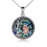 wholesale 925 Sterling Silver Abalone Shell Tree of Life Cat Pendant Necklace for Women Wife Girlfriend Mother's Day Gift- Two Tone