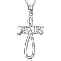 wholesale 925 Sterling Silver Infinity Jesus Cross Necklace with Crown and Angel Wings Pendant- Silver Plated
