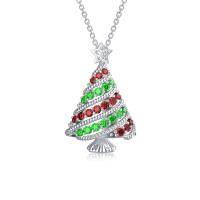 wholesale 925 Sterling Silver Crystal Christmas Tree Pendant Necklace with Red and Green Stones - Holiday s for Her- Silver Plated